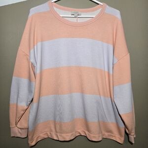 Loft Women's Peach & Soft Lilac Striped Sweatshirt Pullover Size Medium Crewneck